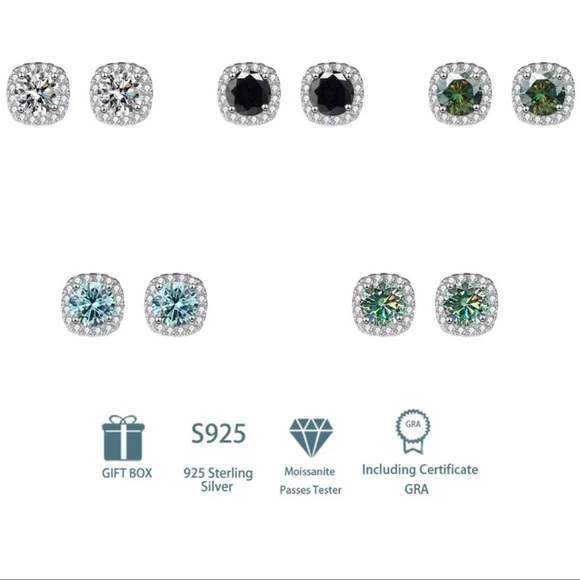 Authentic 1CT Moissanite Blue Green Stud earrings GRA Certified - Picture 2 of 6